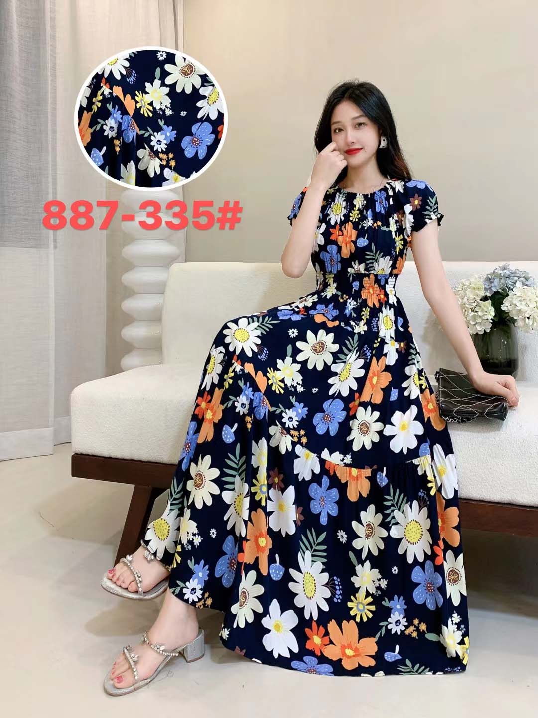 Women Summer Long Maxi Vintage Casual Floral Printed Short Sleeves Dress - WD8043