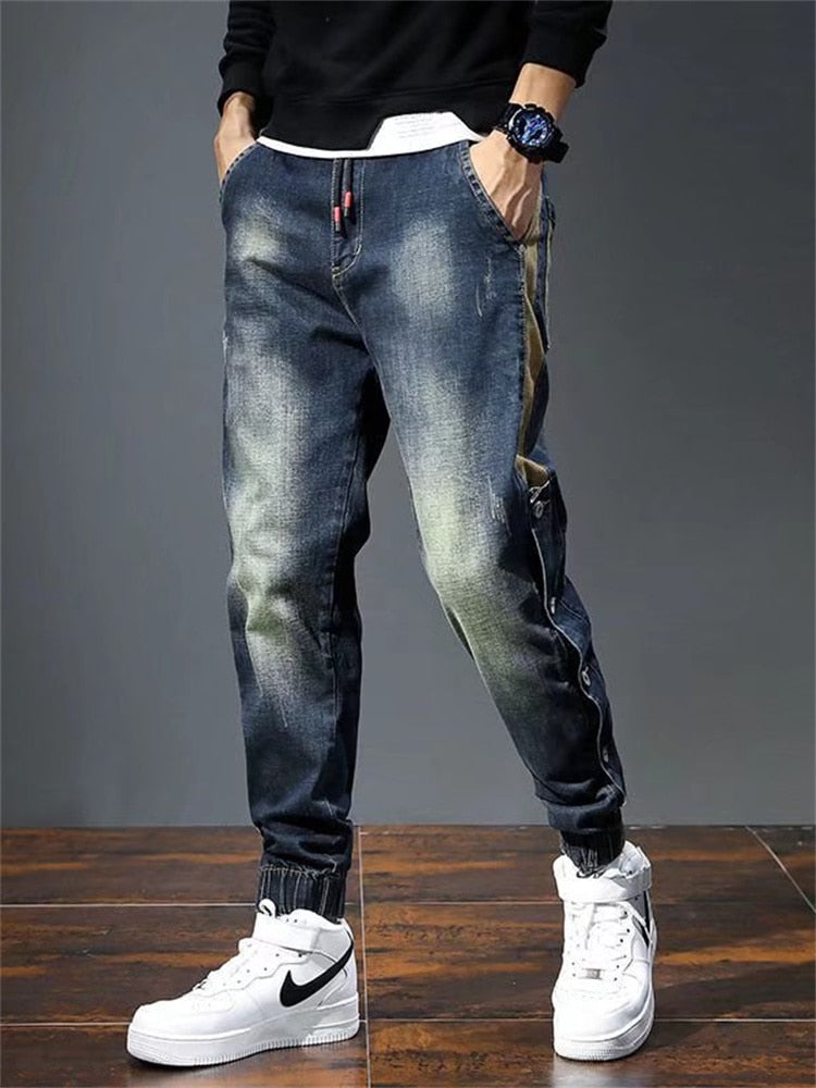 Men Jeans Fashion Pockets Designer Loose Fit Baggy Stretch Relaxed Tapered Jeans - MJN0058