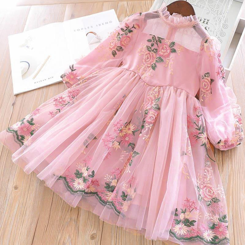 Kids Girls Princess Party Evening Prom Gown Spring Fall Long Sleeve Dress - KGD8335