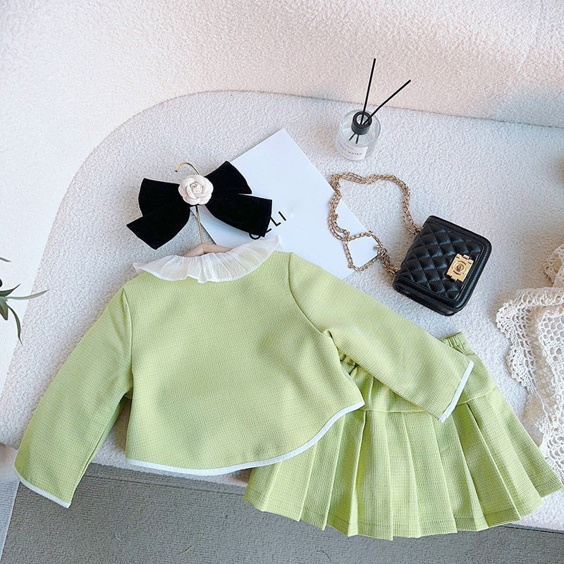 Toddler Girl Long Sleeve Coat +Skirt  Suit 2 Piece Set Outfit - BTGO8394
