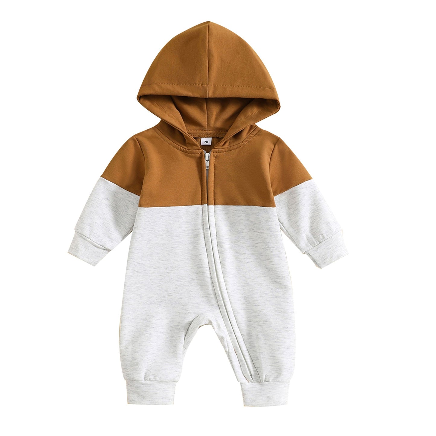 Winter New Baby Boy Girls Long Sleeve Romper Overalls Contrast Color Casual Zipper Hooded Jumpsuit - BTGR8443
