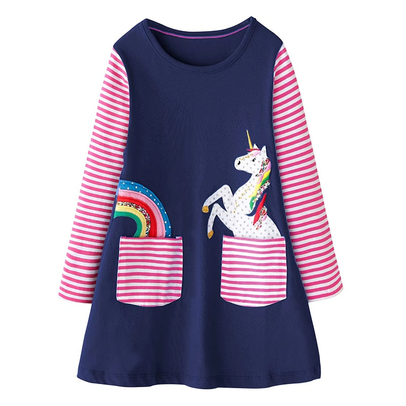 Kids Girls Dresses With Pockets Pen Embroidery Long Sleeve Autumn Kids Preppy Style Dress - KGD8291