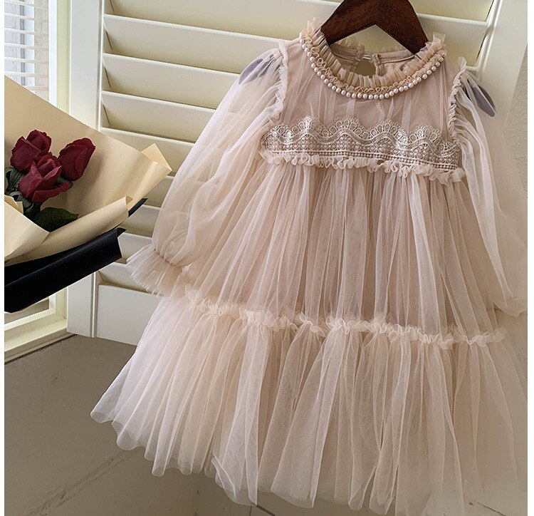 New Spring Autumn Princess Dress Round Collar Long Sleeves Baby Party Dress