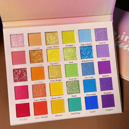 30 Colors Rainbow Glitter Eyeshadow Palette Shimmer Sequins Pearlescent Tone Palette for Women Lasting Waterproof Eye Makeup