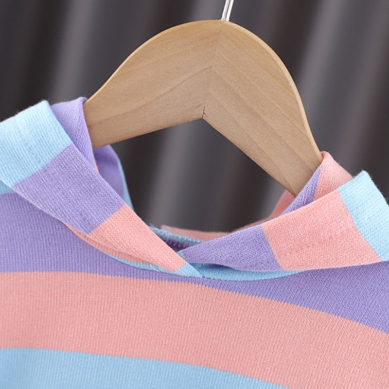 Toddles Girls Spring Clothes Set Stripe Rabbit Printing Sweatshirt Long Sleeve Hoodie Kids Cotton Outfit - BTGO8412
