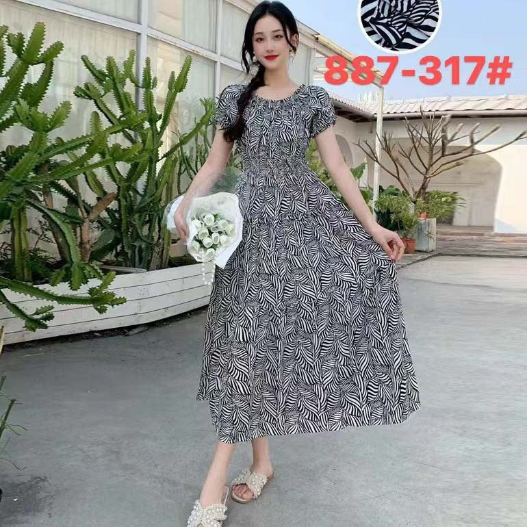 Women Summer Long Maxi Vintage Casual Floral Printed Short Sleeves Dress - WD8043