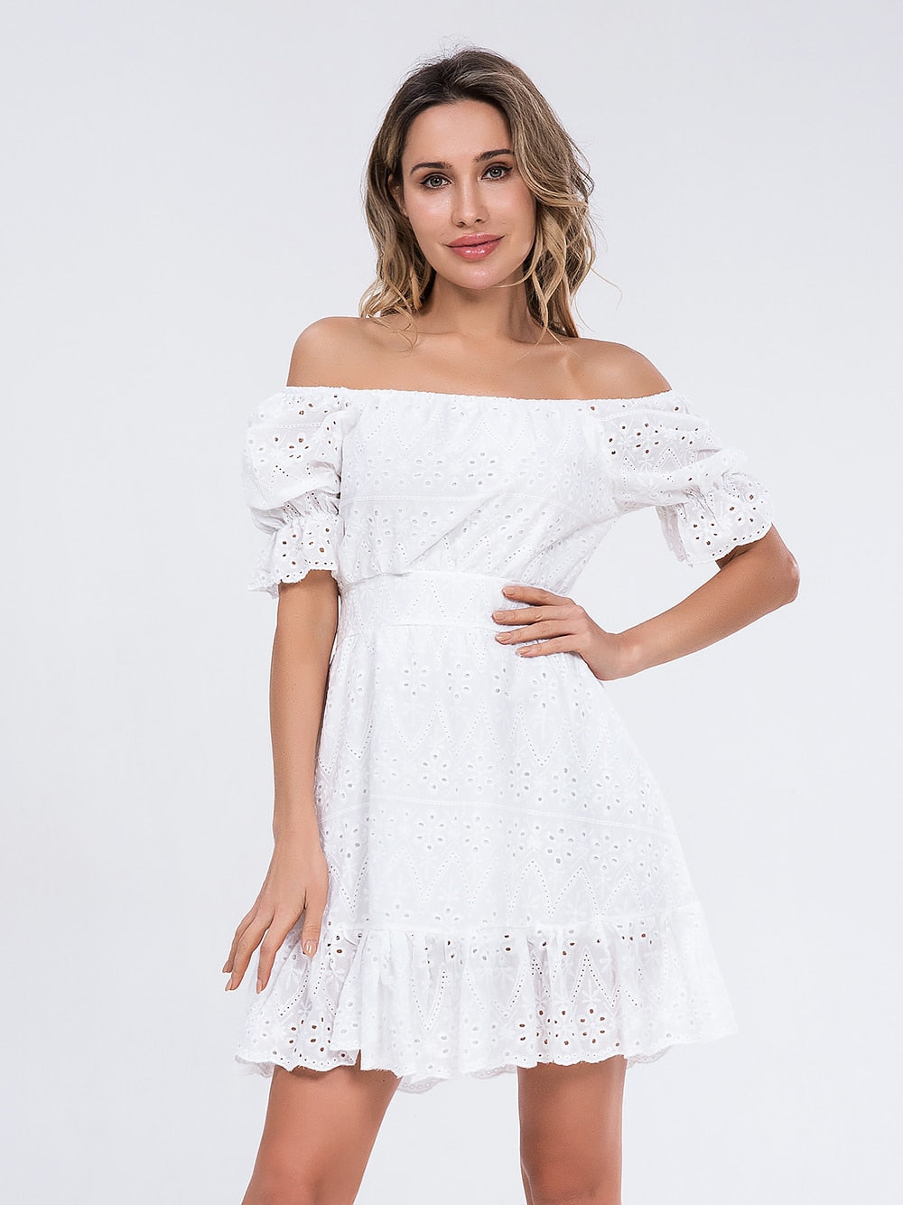 Women summer white dress Holiday casual high waist A-line Dress