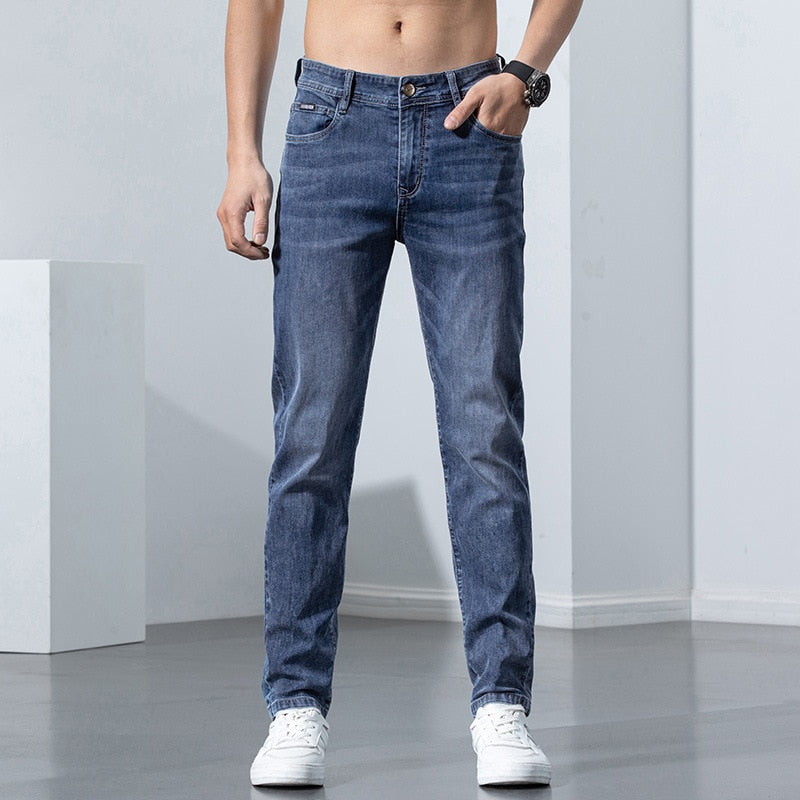 Men's High Quality Elastic Slim Jeans Business Casual Classic Spring And Summer Pants - MJN0056