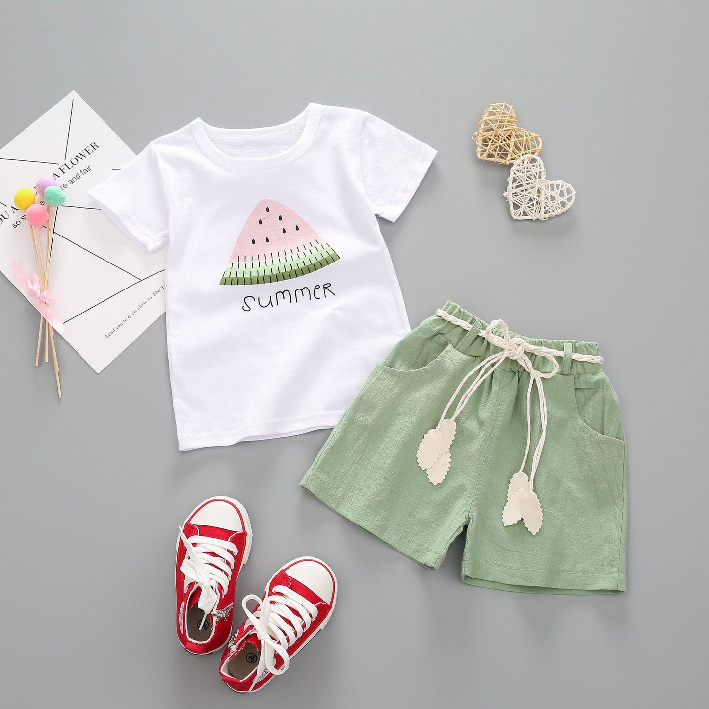 Baby&Toddler Girls Summer Cotton t shirt + Shorts 2 pieces Outfits