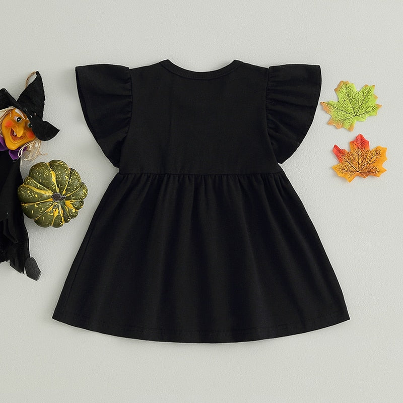 Toddler Girl Cute Costume Dress Flying Sleeve Round Neck Cartoon Bat Print A-Line Dress