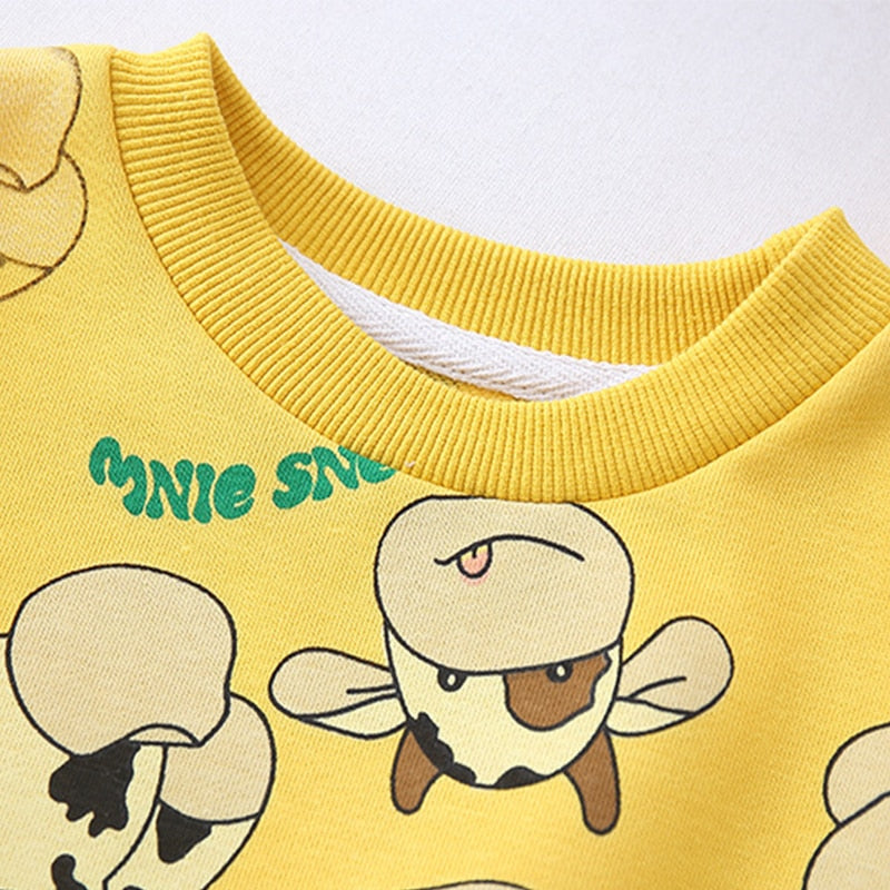 Boys and Girls Long Sleeve Sweater Cute Cartoon Cow Print  Spring Autumn Outfits - BTGO8414