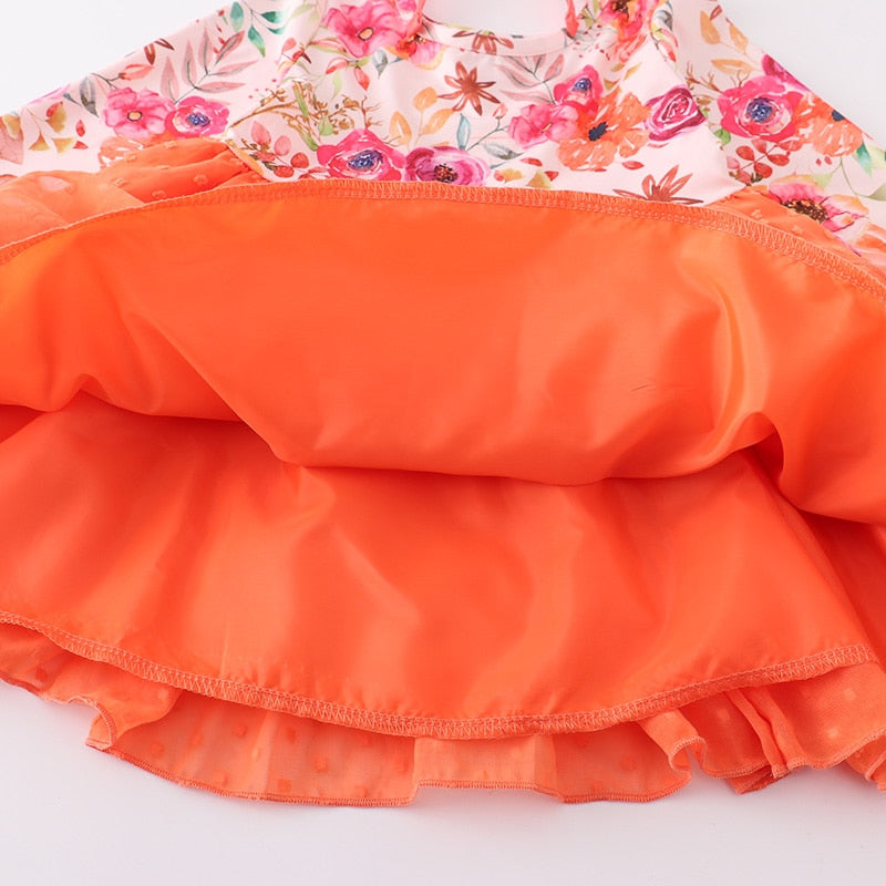 Kids Girls Twirl Knee Length Floral Skirt Long Sleeve Dress - KGD8285