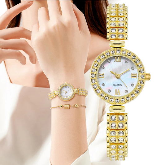 Women Quartz Watches Luxury With Diamonds Rome Shellface Design Watch