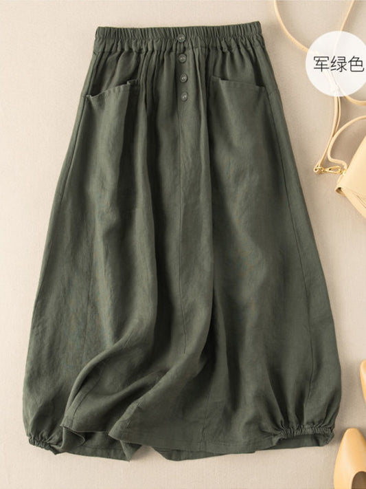 Women's Skirts Casual Straight Summer Loose Solid Color Button Long Skirts For Women - WSK0307