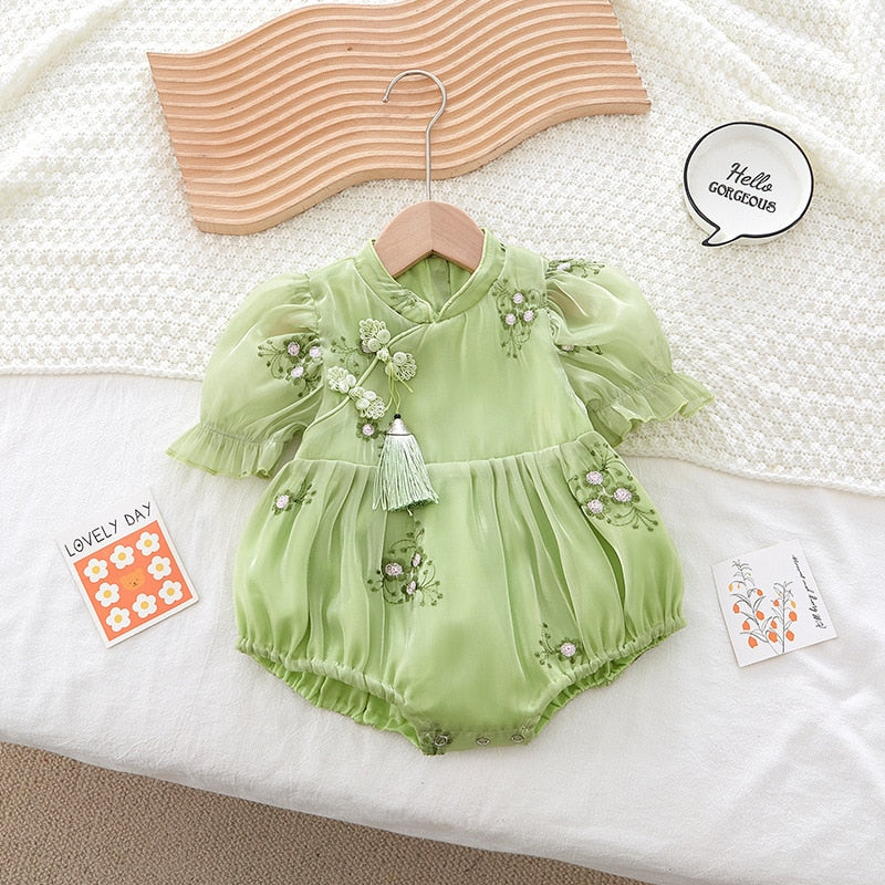 Baby Girls Infant Summer Dresses Floral Embroidery Short Sleevees Rompers - BTGR8420