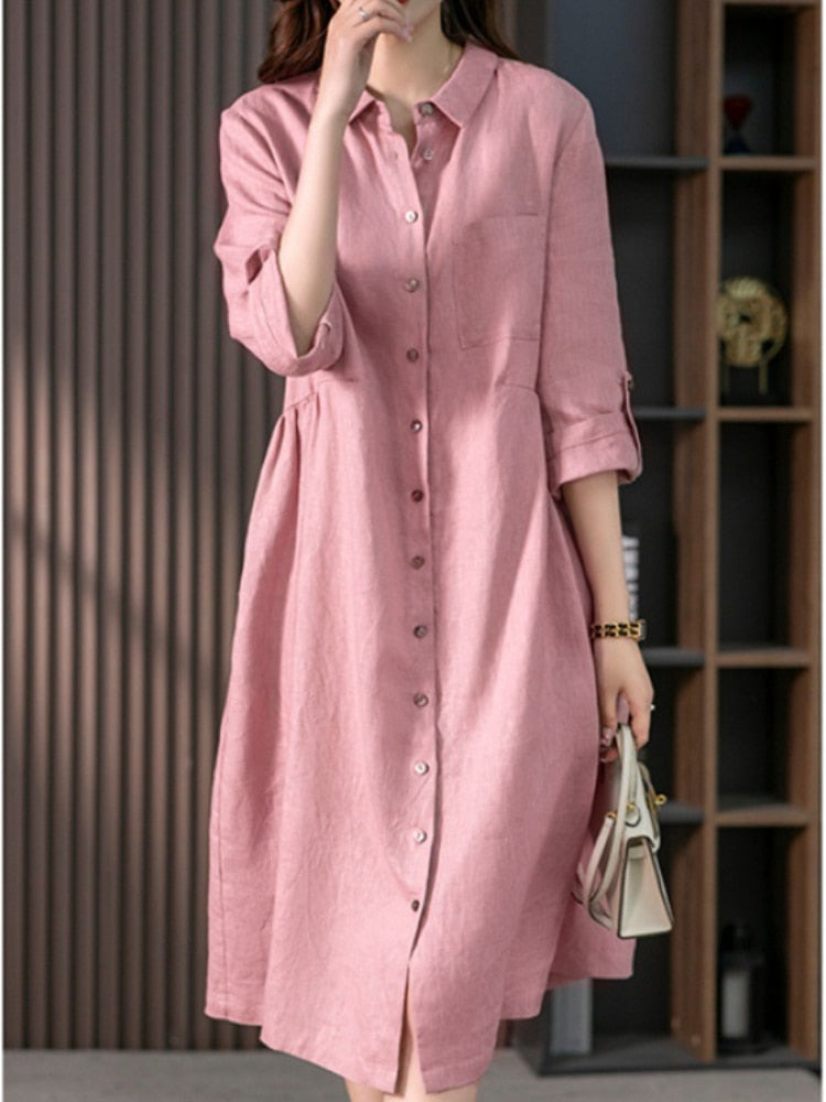 Women Summer Elegant French Shirt Dress Vintage LOOSE Mini Dress - WD8139