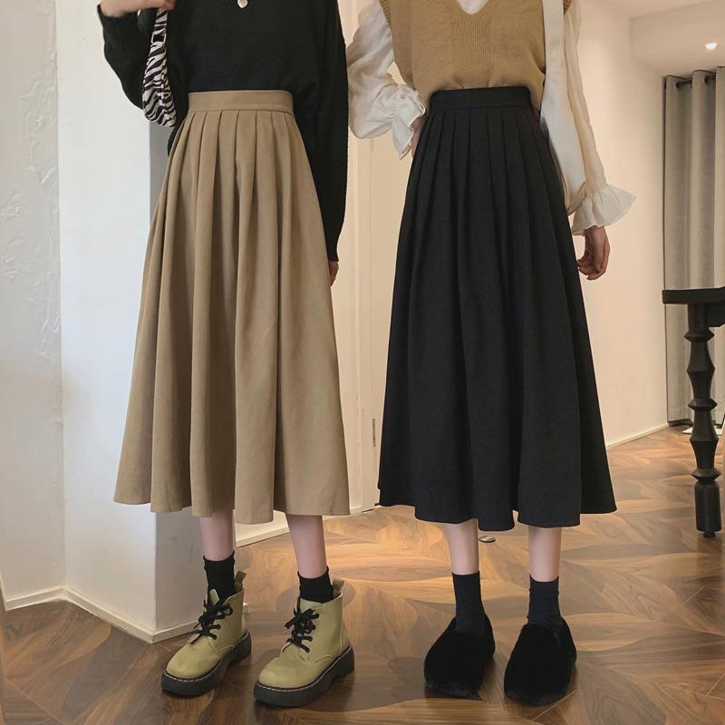 Women's Skirts Vintage High Waist Pleated Skirt Women Long Casual A-line Skirts - WSK0309