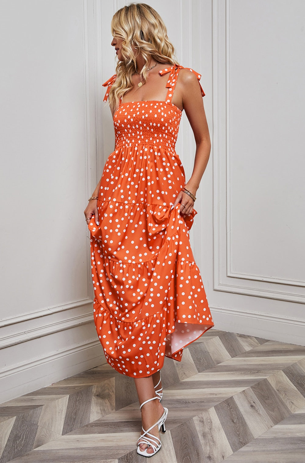 Summer Slit Dress Beach Dot Holiday Dresses for Women - WD8204