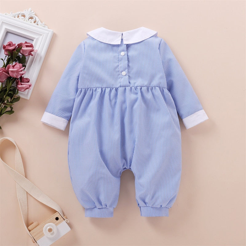 Newborn Baby Girls Jumpsuits Embroidered Casual Striped Long Sleeves Romper