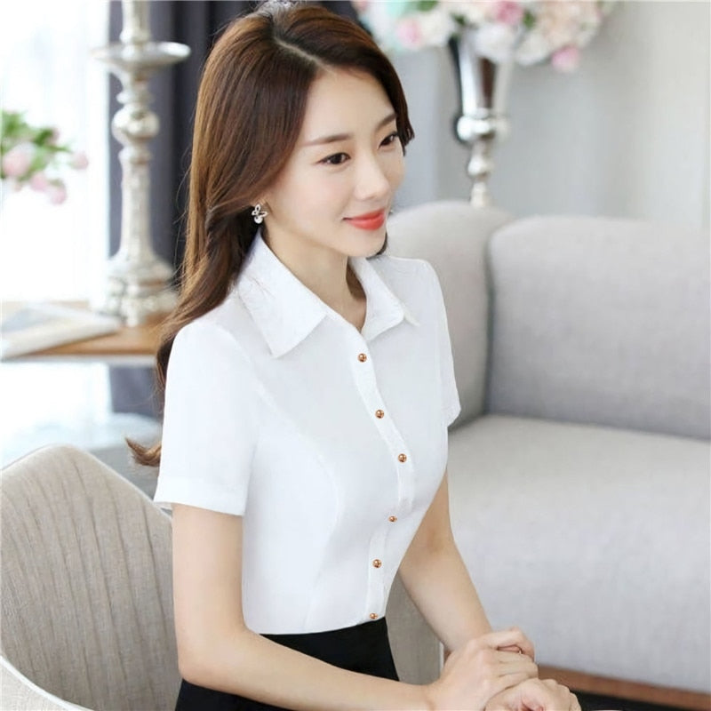 Women Fashion Slim Red Office Shirt Autumn Women Lapel Long Sleeve Single Blouse - WSB8549