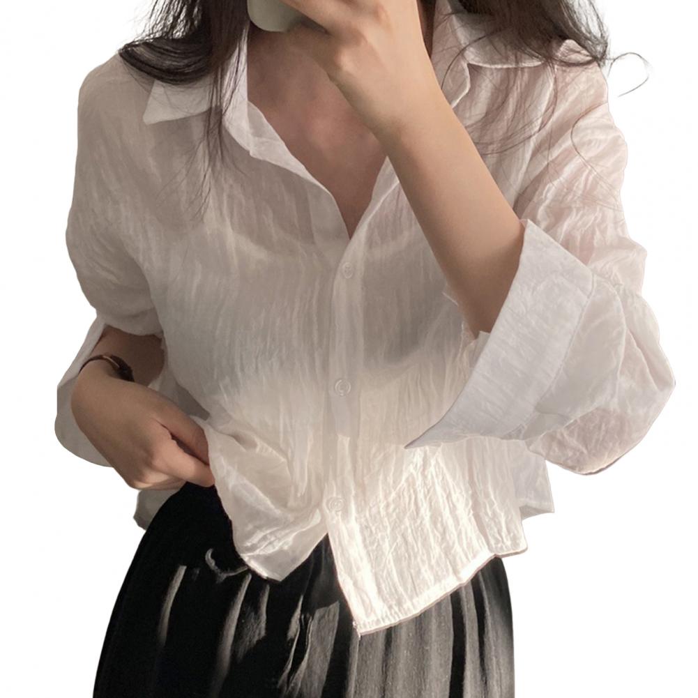 Women Trendy Shirt Blouse Simple Thin Pure Color Anti-UV Shirt Anti-fade Shirt Top