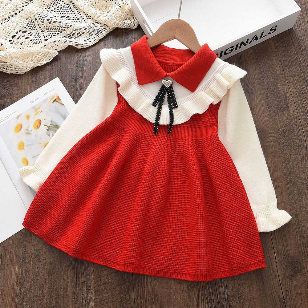 Toddler Girls Princess Party Sweater Knitted Dress Autumn Winter Dresses - BTGD8498