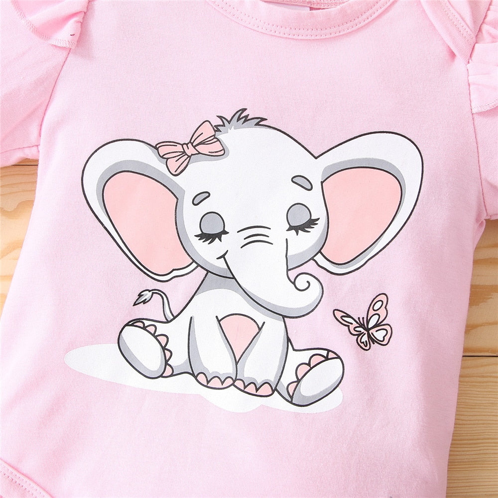 Spring Girls Baby Clothes Set Elephant Bodysuit Outfits