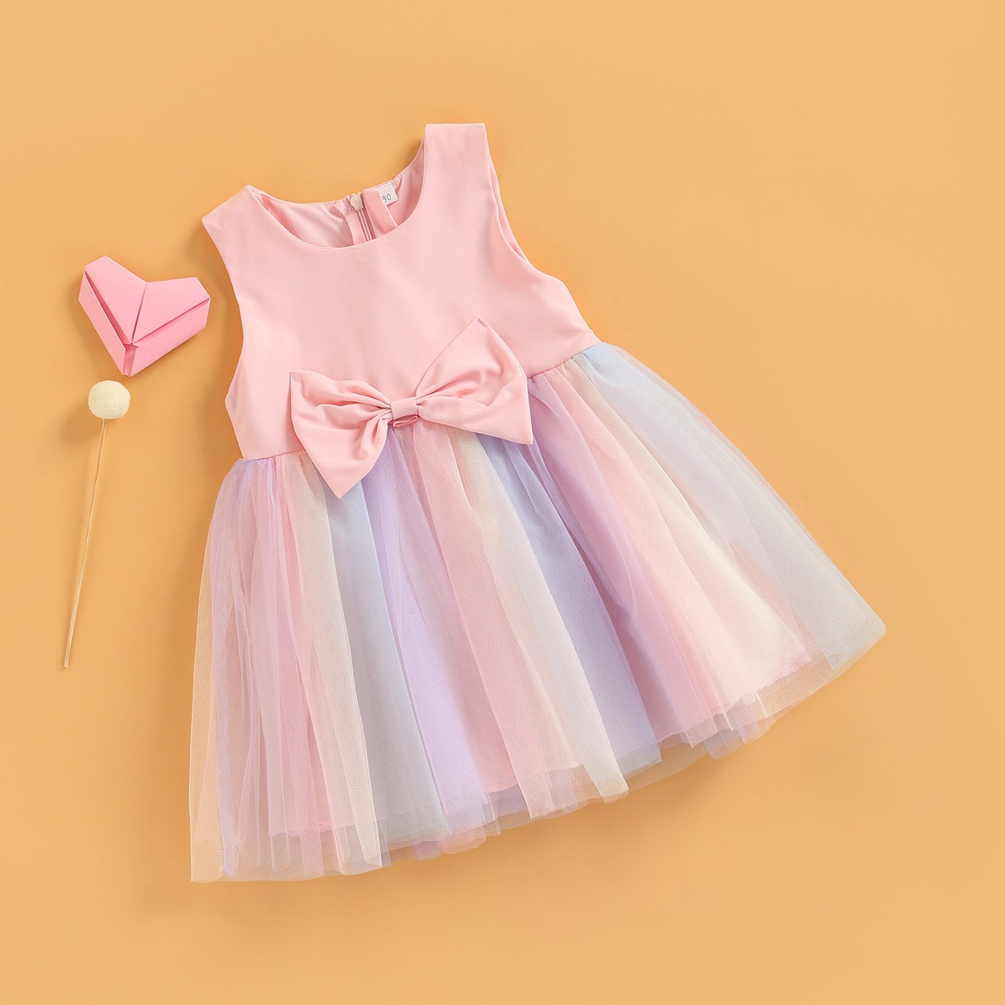 Toddler Kids Baby Girls Princess Dress Sleeveless Bowknot Rainbow Color Party Dress