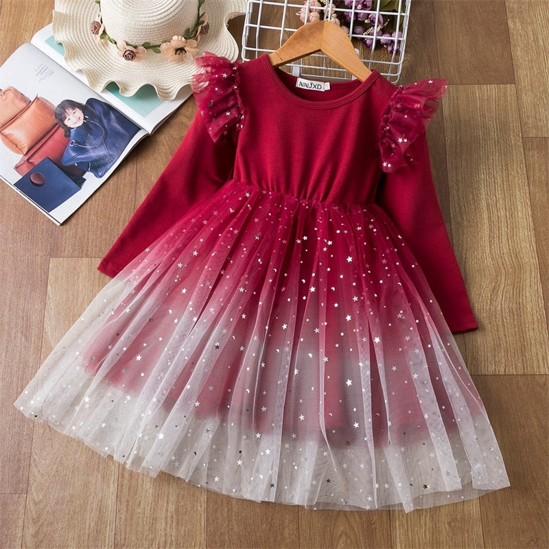 Kids Girls Autumn Winter Long Sleeve Party Dress - KGD8341