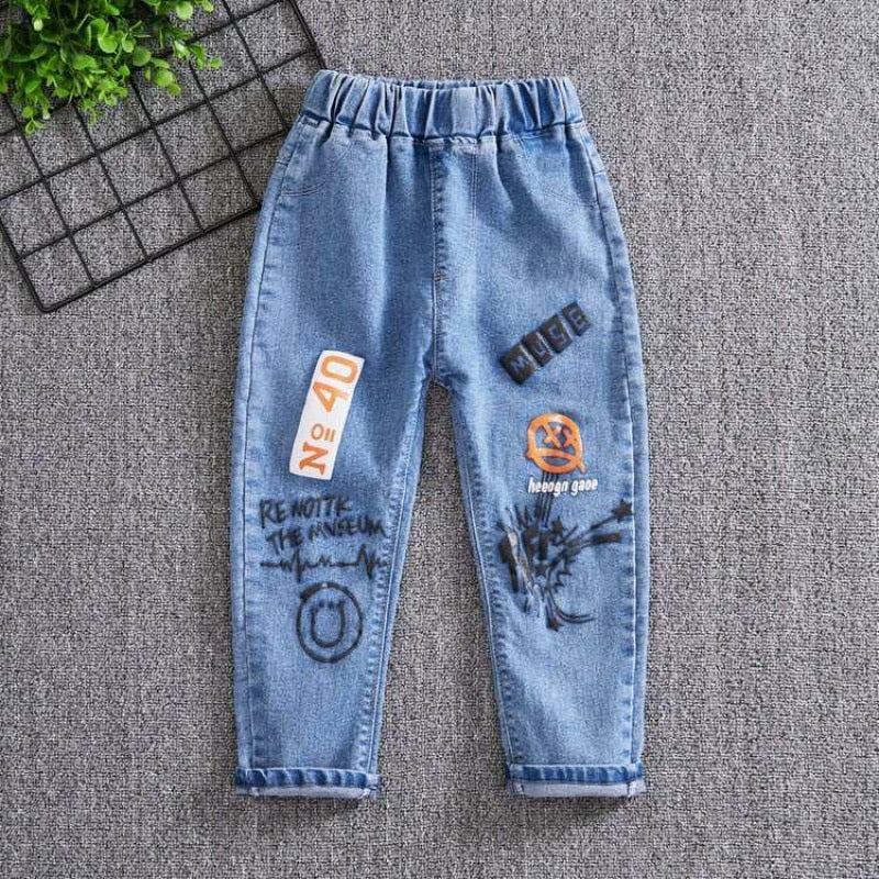 Kids Girls Denim Jeans Spring Autumn Pants Elastic Waistband Casual Bottom Long Pants - GJN0162