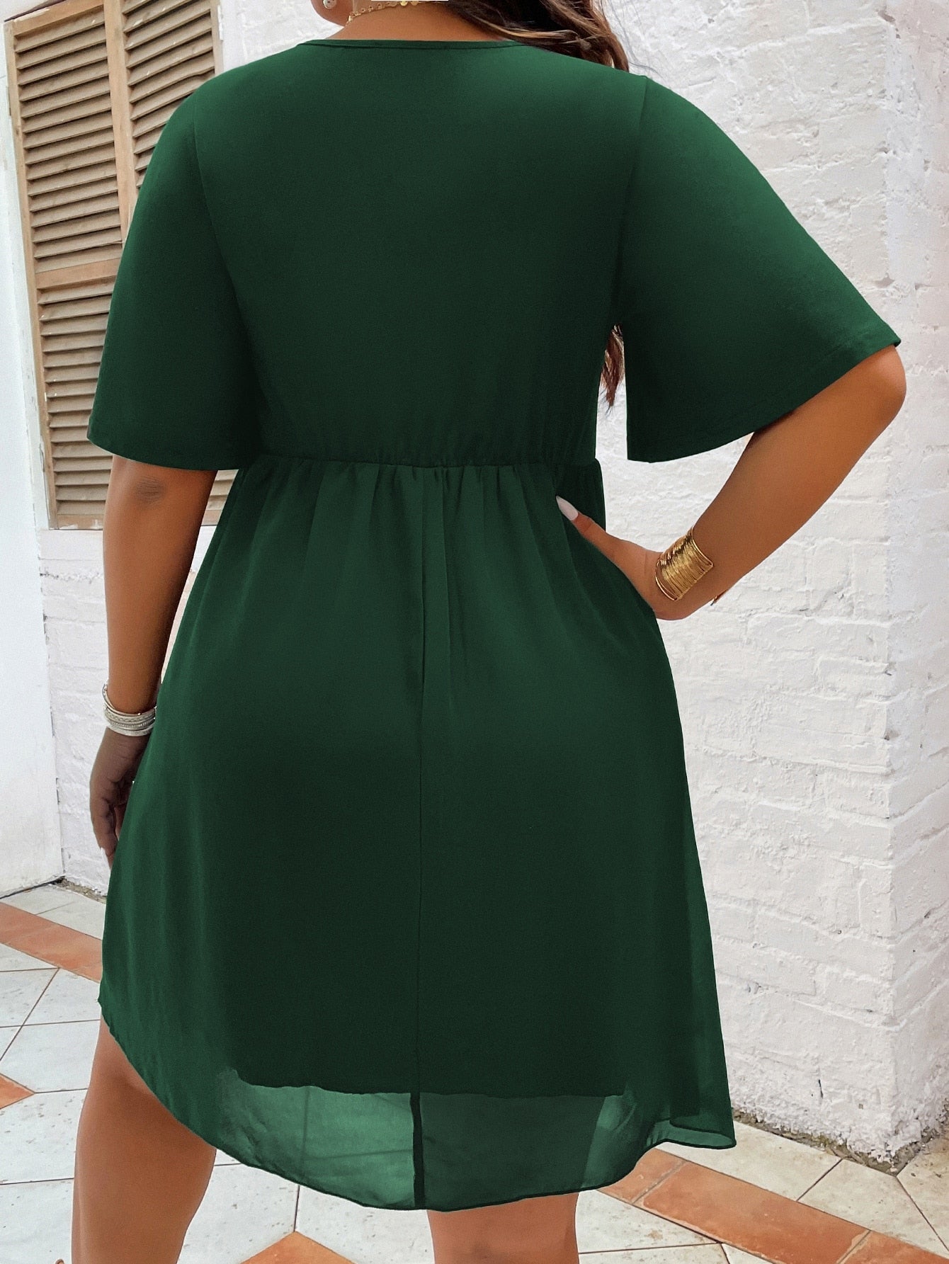 Women Plus Size Green Summer Half Sleeve Mini Mesh Dresses - WD8155