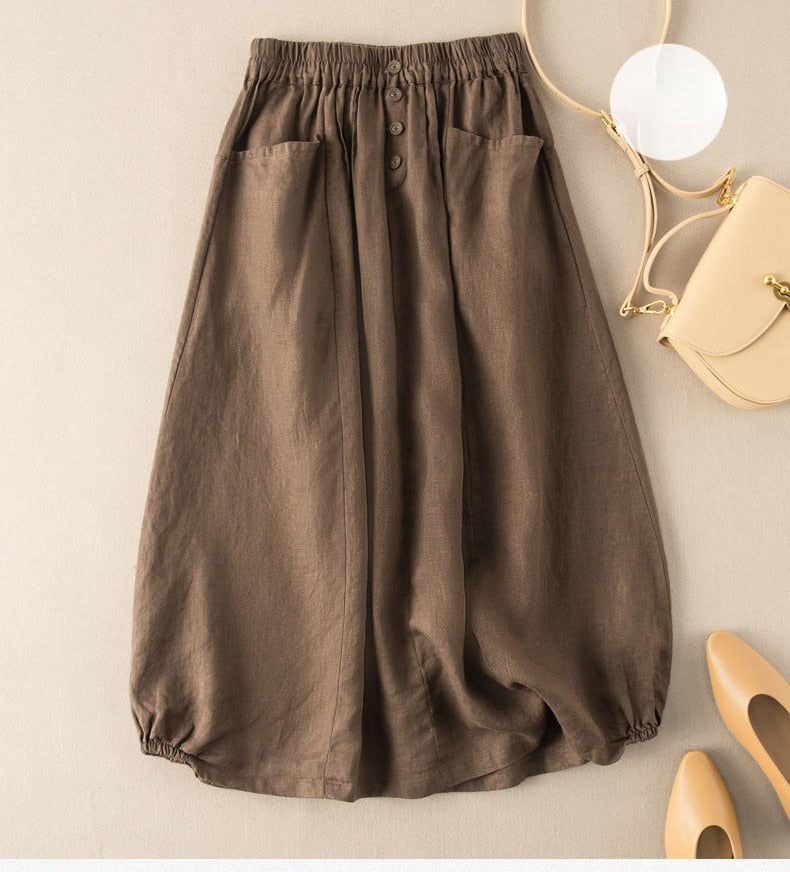 Women's Skirts Casual Straight Summer Loose Solid Color Button Long Skirts For Women - WSK0307