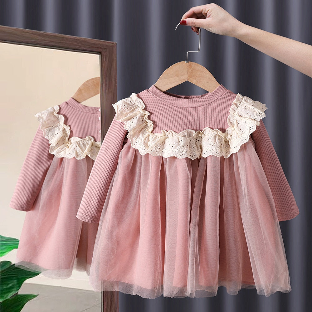 Baby Girl's Dress Spring Autumn Cute Elegant Princess Mesh Stitching Dress
