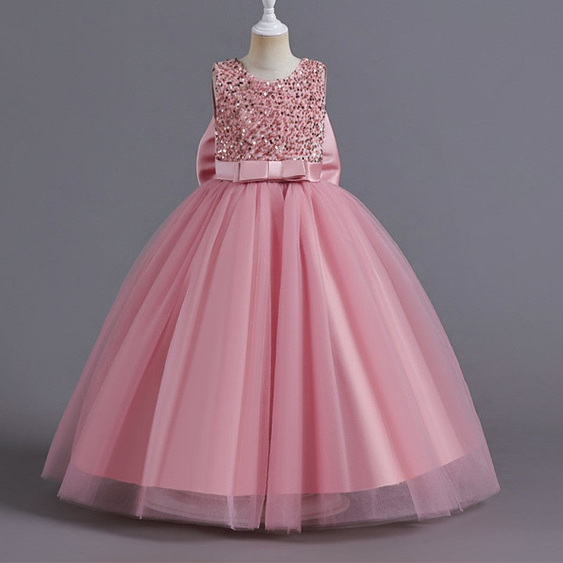 Kids Girl Evening Party Dress Teen Girl Sequin Shiny Formal Gala Long Gown Princess Dress - KGD8348