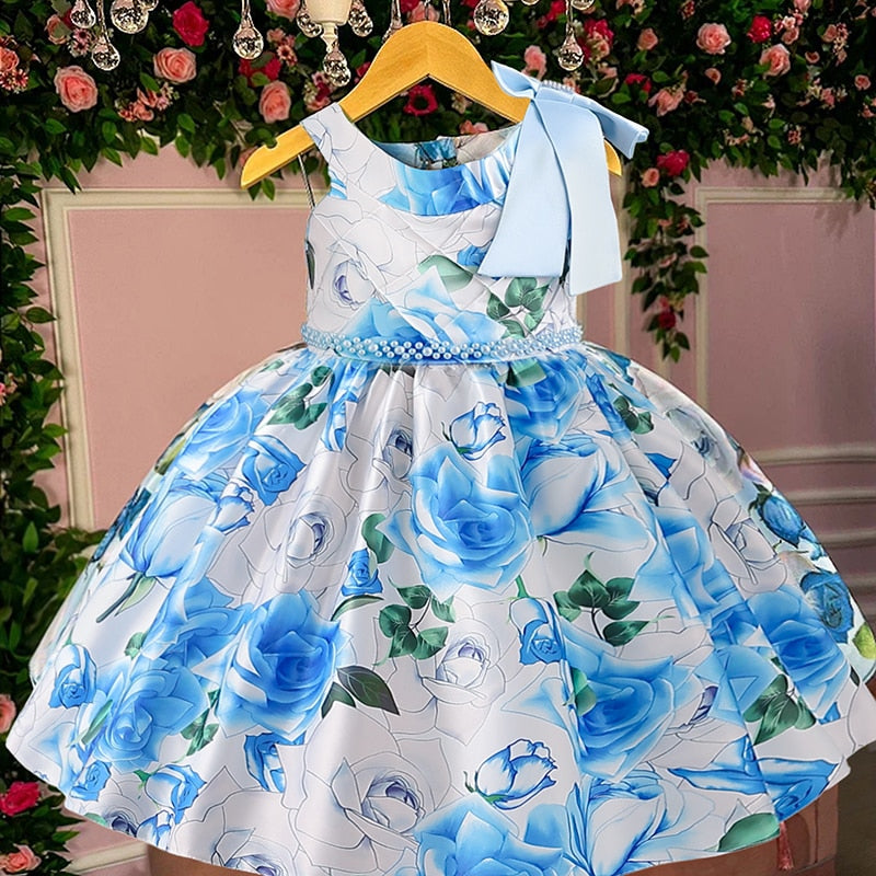Girl Kid's Elegant  Flower Print Prom Party Dress - KGD8346