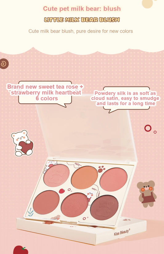 6 Colors Blush Palette Mineral Powder Red Rouge Lasting waterproof Natural Cheek Tint Peach Pink Blush Korean Cosmetic Makeup