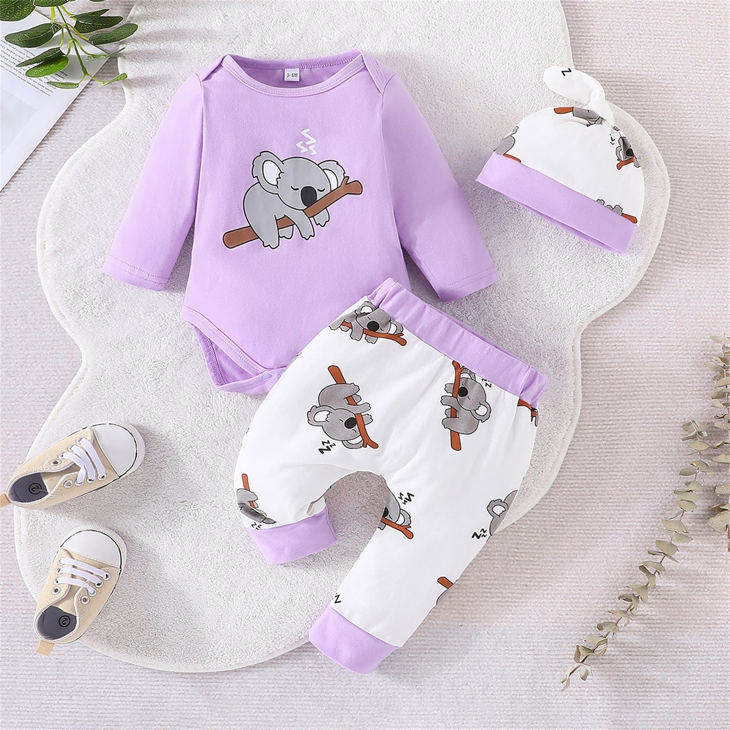 Baby Boys & Girls 3 Piece Clothes Print Long Sleeve Rompers Outfits