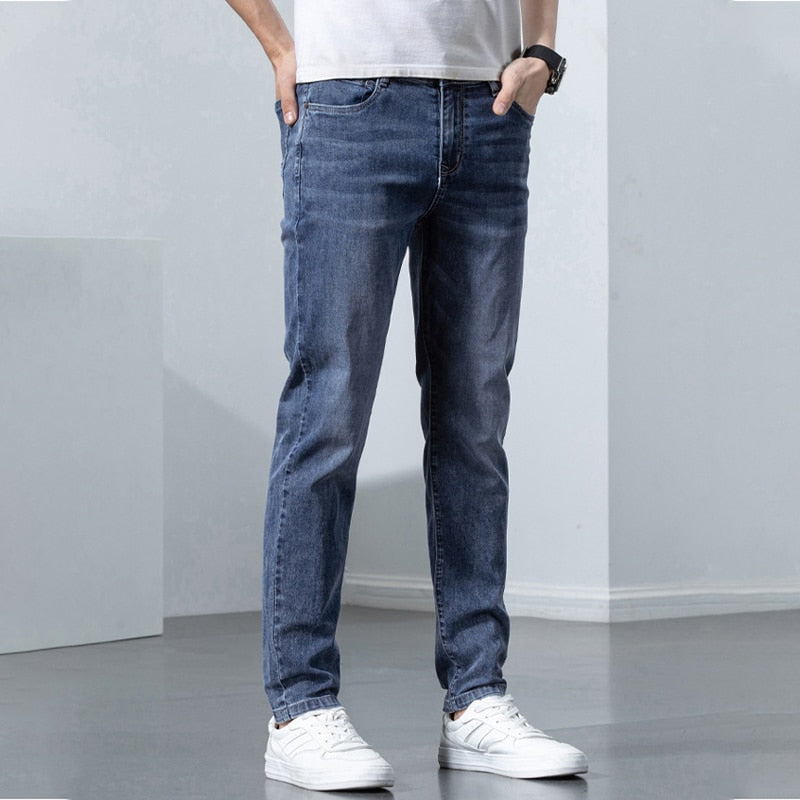 Men's High Quality Elastic Slim Jeans Business Casual Classic Spring And Summer Pants - MJN0056