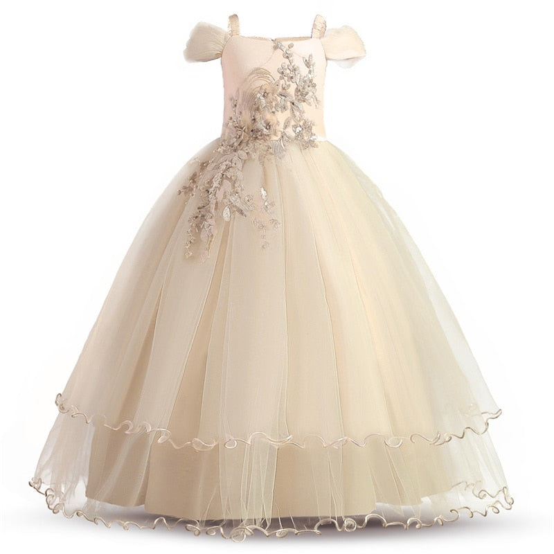 Kid Girls Elegant Flower Princess Long Gown Girls Evening Party Dress - KGD8332