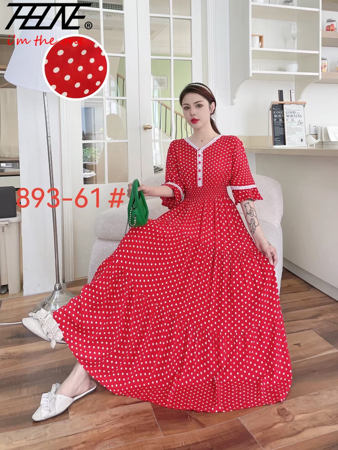 Women Summer Polka Dot and Floral Cotton Maxi Print V-Neck Casual Dress - WD8051
