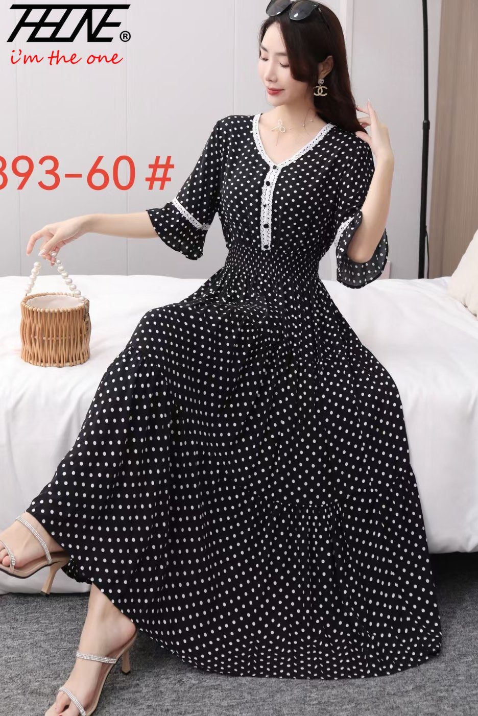 Women Summer Polka Dot and Floral Cotton Maxi Print V-Neck Casual Dress - WD8051