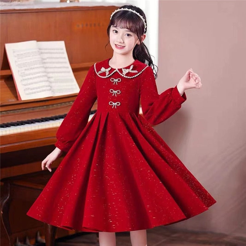 Kids Girls Princess Dress Autumn Baby Kid Ball Gown Long Sleeves Dresses Wedding Birthday Party Dress - KGD8370