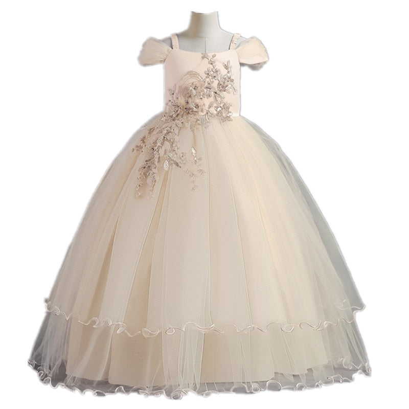 Kid Girls Elegant Flower Princess Long Gown Girls Evening Party Dress - KGD8332
