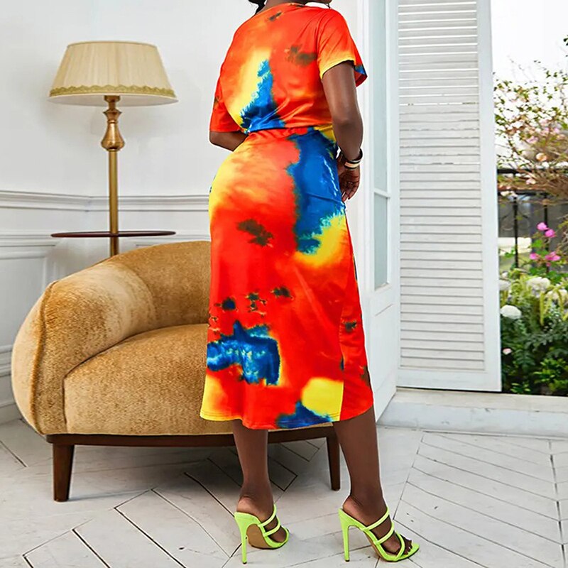 Women's Summer New Short Sleeves High Waist Fashion Dress - WD8214