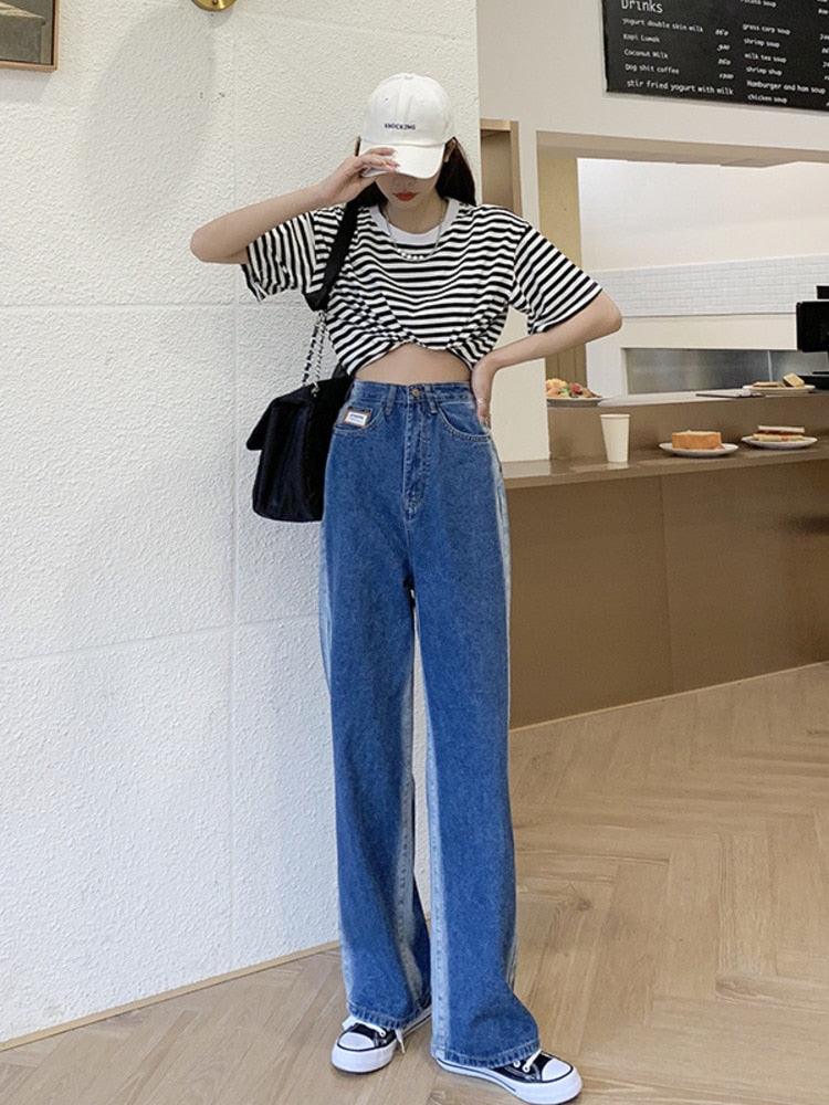 Women's Straight Jeans Popular Ins Literary Trousers Lazy Simple Mid-waist Fashion Style - WJN0010
