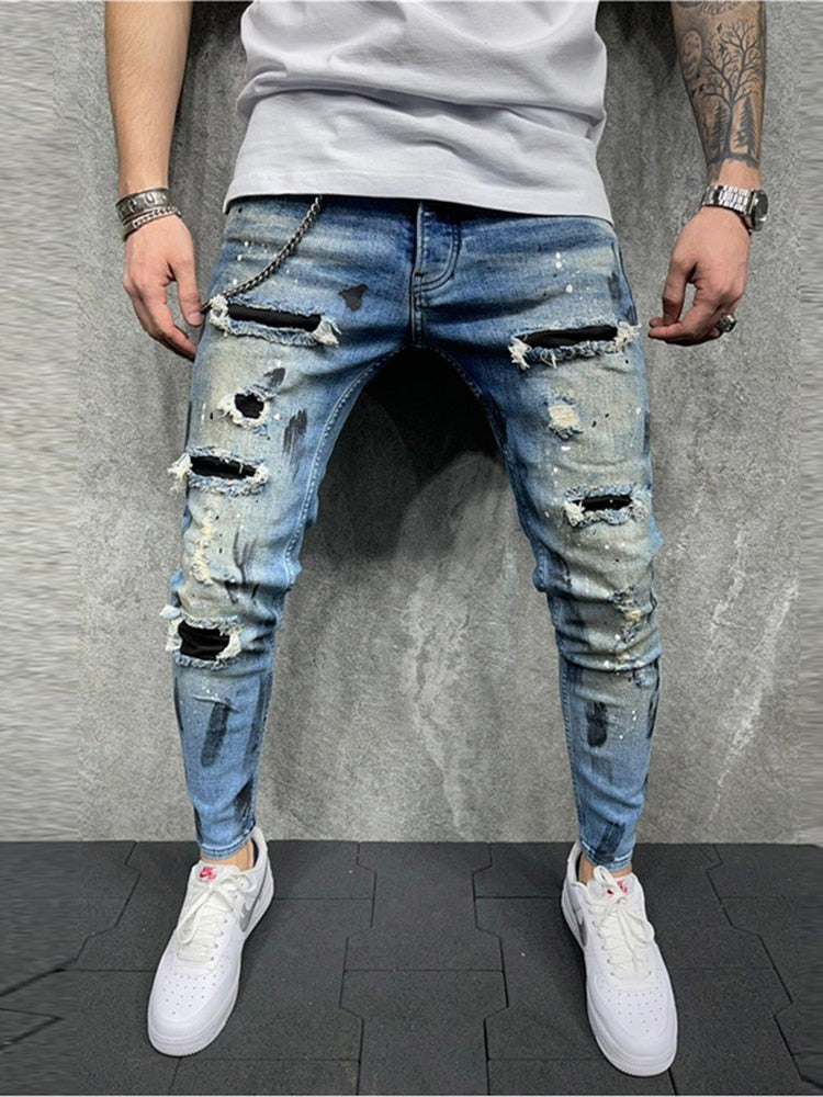 Men's Casual Jeans Stretch Skinny Work Vintage Wash Plus Size Jeans - MJN0057