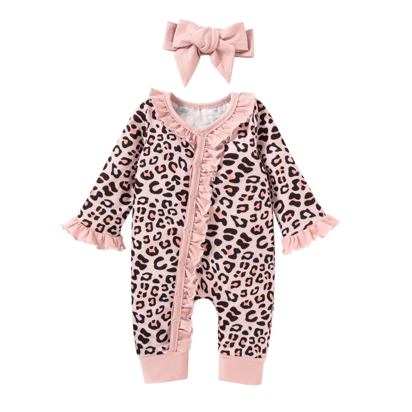 Newborn Baby Girl Clothes Cotton Long Sleeve Stripe Floral Single Breasted Jumpsuit - BTGR8440