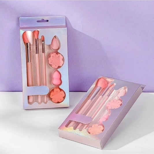 Pink Eyeshadow Brush Set of 3 Blush Cute Mini Water Drop Beauty Egg Blush Brush Kit Sakura Blossom Powder Puff Makeup Tools