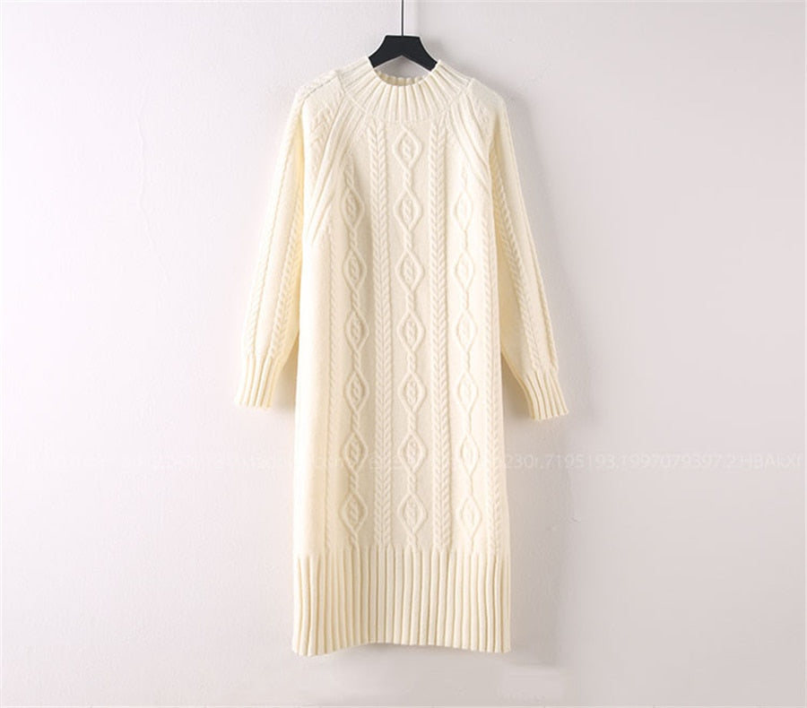 Women Winter Plus Velvet Sweater Dress Fall Mock Neck Rib Knit Bottoming Dress - WD8137