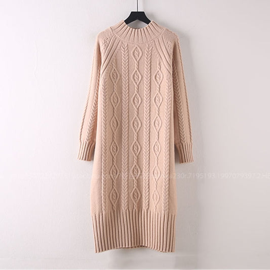 Women Winter Plus Velvet Sweater Dress Fall Mock Neck Rib Knit Bottoming Dress - WD8137